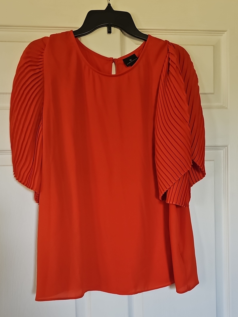 Worthington Orange Pleated-Sleeve Long Sleeve Dress